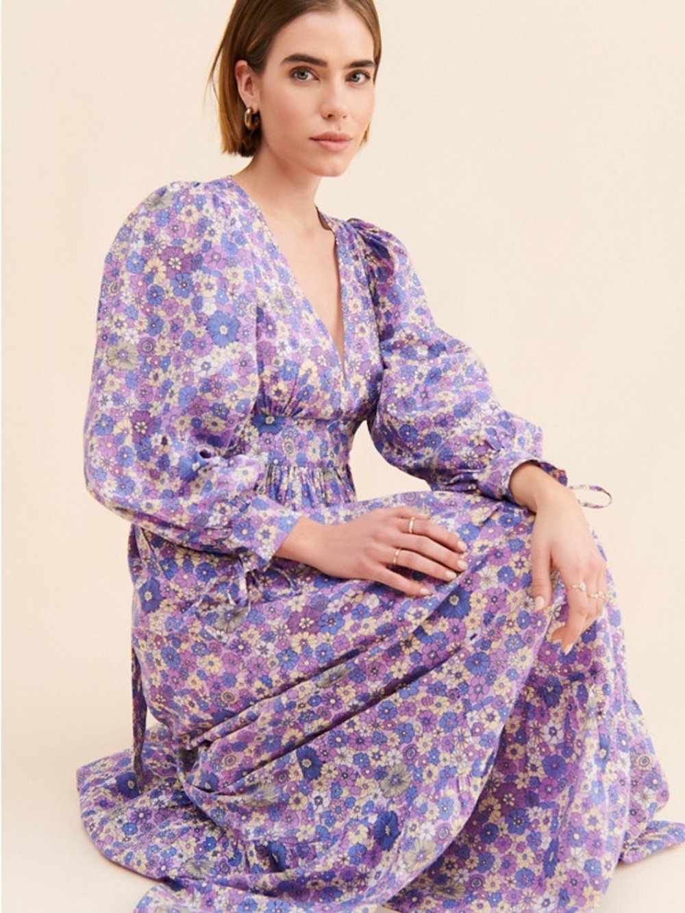 Antik Batik Purple Floral V-Neck Maxi Dress
